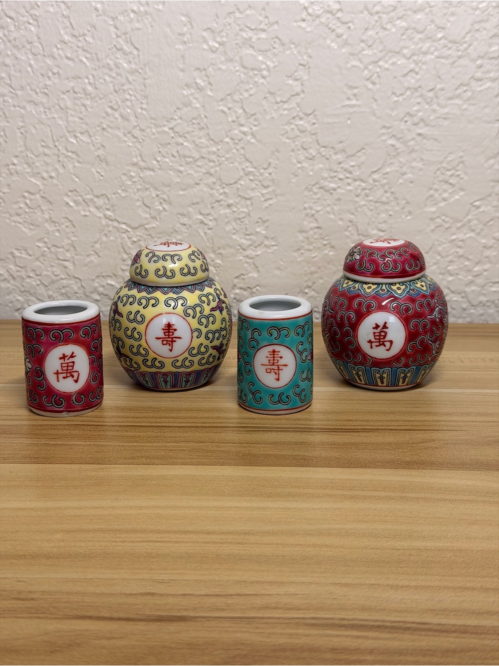 Vintage Chinese Porcelain Tea Canisters/Ginger Jars/Toothpick Holders Lot of 4